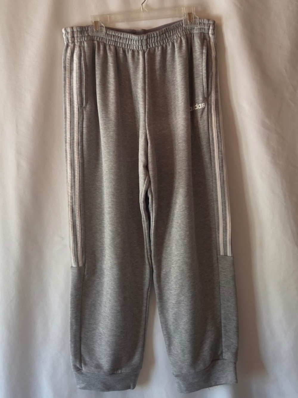 Adidas Climalite Essential Fleece Jogger Sweatpants Gray White 3 Stripes Size XL